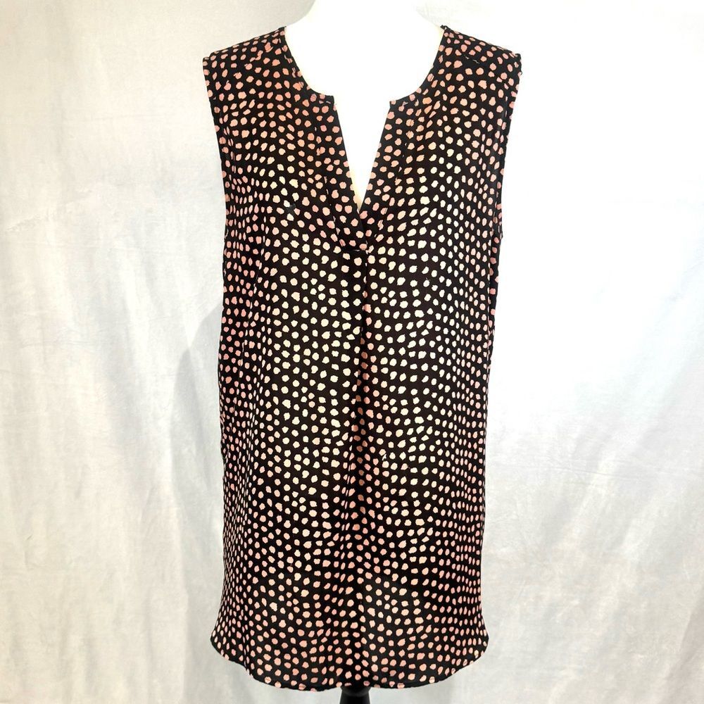 H&M black and pink dot V-neck shirt shift dress size 12